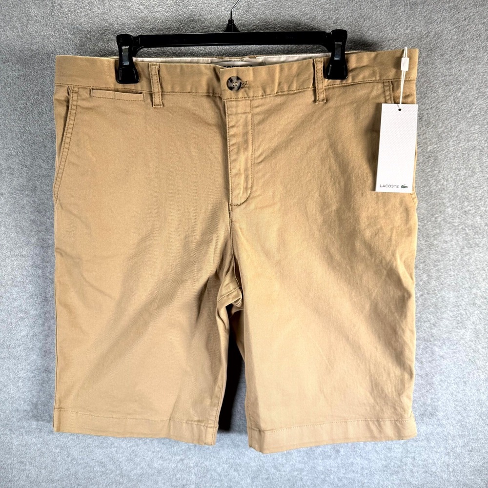Lacoste Gabardine‎ Shorts Men's 36 Beige Slim Fit Slash Pockets Mid-Rise Outdoor